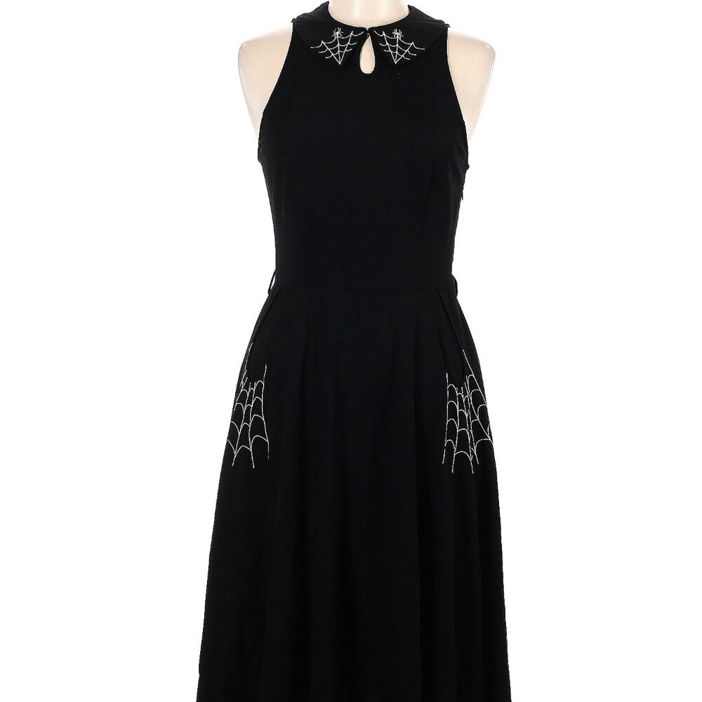 Voodoo Vixen Black Spiderweb Embroidered Fit-and-Flare Dress